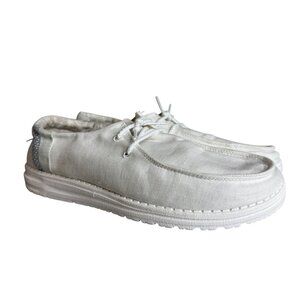 Hey Dude Womens Wally Natural Linen White Loafer Shoes US 9
